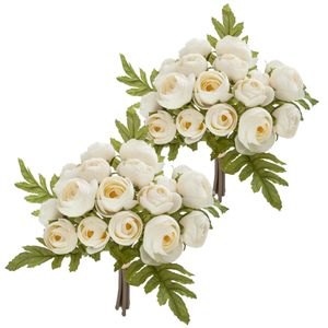 Atmosphera kunstbloemen 2 boeketten 18 mini camelia's wit 30 cm