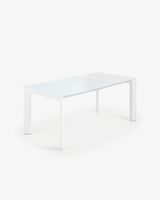 Kave Home Kave Home Eettafel Axis, Axis uitschuifbare tafel in wit glas en wit stalen poten 120 (180) cm - thumbnail