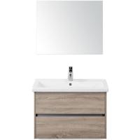 Como Badmeubelset 80 cm - Greeplijst in Kleur Grijs Eiken - Keramische Wastafel Wit met Spiegel