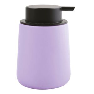 Zeeppompje/zeepdispenser Malmo - Keramiek - lila paars/zwart - 8,5 x 12 cm - 300 ml