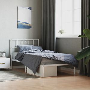 Bedframe met hoofdbord metaal wit 107x203 cm