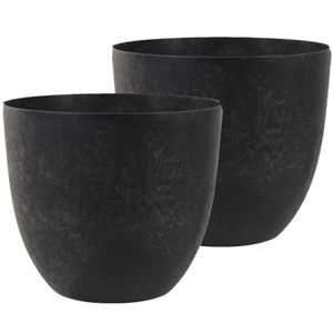 2x stuks bloempot/plantenpot van gerecycled kunststof zwart D45 en H38 cm