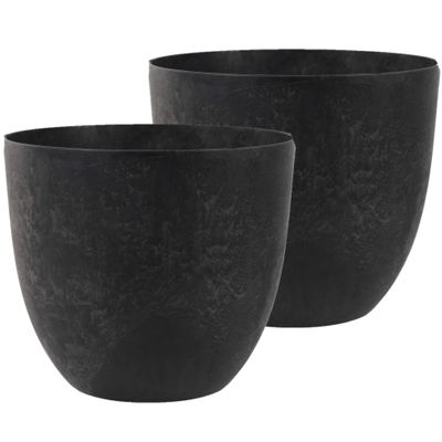 2x stuks bloempot/plantenpot van gerecycled kunststof zwart D45 en H38 cm