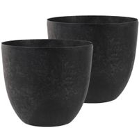 2x stuks bloempot/plantenpot van gerecycled kunststof zwart D45 en H38 cm