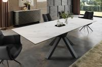 Uitschuifbare eettafel ETERNITY 160-200cm wit marmer keramiek zwart metaal - 46625