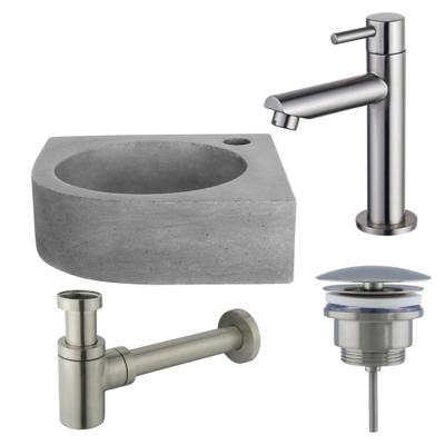 Fortifura Fuente fonteinset - 31.5x31.5x10cm - 1 kraangat - hoek - fonteinkraan RVS geborsteld - beton SW696237/SW696207/SW696217/SW642464