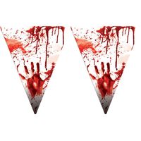 Horror/Halloween thema vlaggenlijn feestslinger - 2x - bloederig - plastic - 500 cm - Vlaggenlijnen