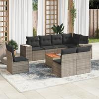 9-delige Loungeset met kussens poly rattan grijs