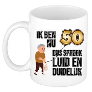 Verjaardag cadeau mok 50 jaar - luid en duidelijk - bruin - 300 ml - Keramiek - Abraham