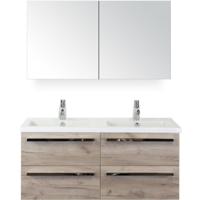 Seville Badmeubelset 120 cm - 4 Laden Craft Oak - Wastafel Djazz Dubbel met Spiegelkast