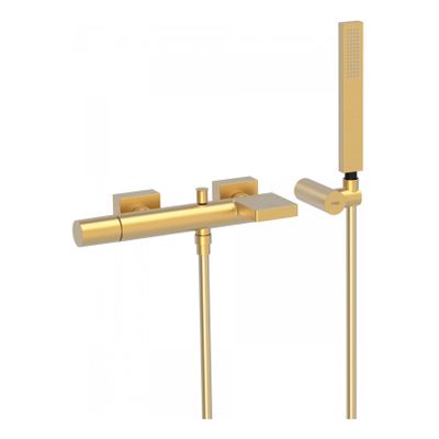 Badkraan Tres Project | Opbouw | Mengkraan | Waterval uitloop | 2-weg | hoh 15 cm | 1-knop | Rond | 24k Goud mat