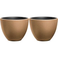 Prosperplast Plantenpot/bloempot Sevilla - 2x - buiten/binnen - kunststof - hout/beige - D39 x H30 cm - Plantenpotten