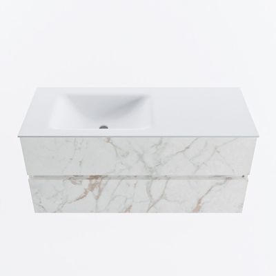 MONDIAZ VICA 110cm badmeubel onderkast Carrara 2 lades. Wastafel CLOUD links 1 kraangat, kleur Talc.