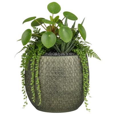 Mica decorations Bloempot / plantenpot Madeira - groen - terracotta - 28 cm - schubbenpatroon