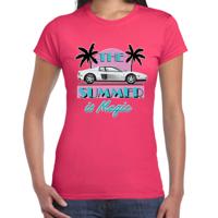 Toppers verkleed T-shirt dames - The summer is Magic - roze - Miami auto - Tropische feestkleding