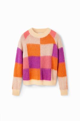 Jacquard trui met ruiten - ORANGE - L