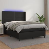 Boxspring met matras en LED kunstleer zwart 140x200 cm