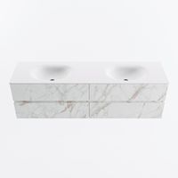 MONDIAZ VICA 170cm badmeubel onderkast Carrara 4 lades. Wastafel MOON dubbel zonder kraangat, kleur Talc. - thumbnail
