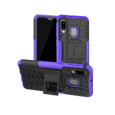 Band textuur TPU + PC schokbestendig geval voor Galaxy A20e/A10e met houder (paars)