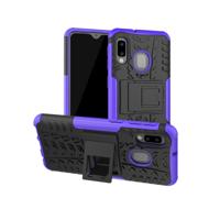 Band textuur TPU + PC schokbestendig geval voor Galaxy A20e/A10e met houder (paars)