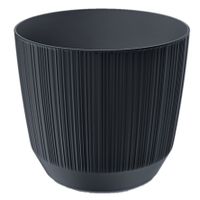 Moderne carf-stripe plantenpot/bloempot kunststof dia 17 cm/hoogte 15 cm antraciet grijs