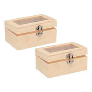 Houten opbergkistje met sluiting en deksel - 2x - 15 x 10 x 8 cm - Sieraden/spulletjes/sleutels