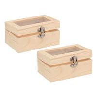 Houten opbergkistje met sluiting en deksel - 2x - 15 x 10 x 8 cm - Sieraden/spulletjes/sleutels