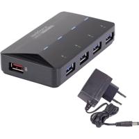 Renkforce 4 + 1 poorten USB 3.2 Gen 1-hub Met snellaadpoort, Met status-LEDs Zwart