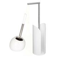 WC-/toiletborstel met toiletrolhouder set wit - Badkameraccessoireset - thumbnail