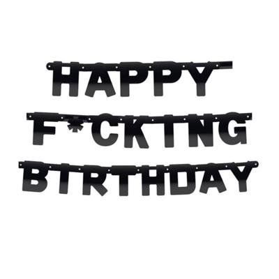 Happy Fucking Birthday letterslinger - 220 cm - karton - verjaardag versiering - zwart Happy Fucking Birthday letterslinger - 220 cm - karton - verjaardag versiering - zwart