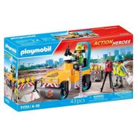PLAYMOBIL 71751 Bouwvakkers met stoomwals en seingeving, Actiehelden, Bouw, 43 onderdelen, vanaf 4 jaar