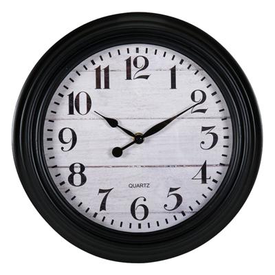 Ostaria Wandklok/muur klok - houtlook - D30 cm - kunststof - zwart - keuken/kamer