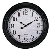 Ostaria Wandklok/muur klok - houtlook - D30 cm - kunststof - zwart - keuken/kamer
