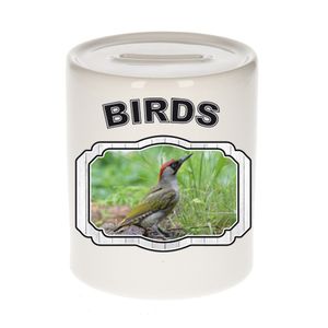 Dieren groene specht spaarpot - birds/ vogels spaarpotten kinderen 9 cm