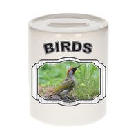 Dieren groene specht spaarpot - birds/ vogels spaarpotten kinderen 9 cm - thumbnail