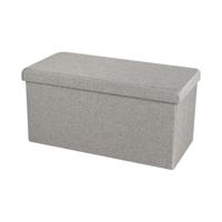 Hocker zit bankje - poef XXL - opbergbox - lichtgrijs - polyester/mdf - 76 x 38 x 38 cm - opvouwbaar