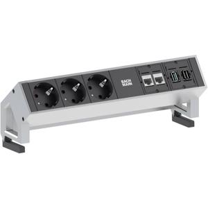 Bachmann 3x Schuko 2x CAT6 1x HDMI, 1x USB3.0 power uitbreiding 1,5 m 3 AC-uitgang(en) Zwart, Roestvrijstaal