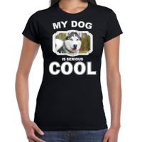 Husky honden t-shirt my dog is serious cool zwart voor dames