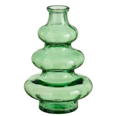 Bloemenvaas Sira - transparant glas - groen - D14,5 x H22 cm - vaas - sierlijk model