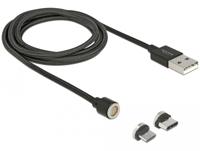 Delock 85723 Magnetische USB data- en oplaadkabelset voor Micro USB / USB Type-C zwart 1,1 m