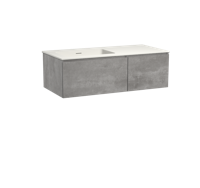 Storke Edge zwevend badmeubel 110 x 52 cm beton donkergrijs met Mata asymmetrisch linkse wastafel in mat witte solid surface