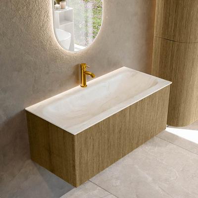 Badmeubel Mondiaz Kurve-Dlux | 100 cm cm | Meubelkleur Dusk | Wastafelkleur Ostra | Solid surface | Wasbak midden spoelbak | 1 kraangat