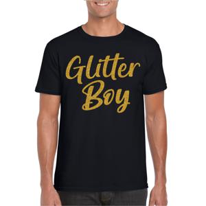 Verkleed T-shirt voor heren - glitter boy - zwart - goud glitter - carnaval/themafeest