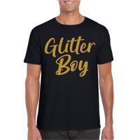 Verkleed T-shirt voor heren - glitter boy - zwart - goud glitter - carnaval/themafeest - thumbnail