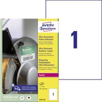 Avery-Zweckform B4775-50 Universele etiketten 210 x 297 mm Polyethyleen folie Wit 50 stuk(s) Permanent hechtend Laser (zwart/wit), Laser (kleur)