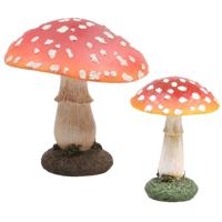 Decoratie paddenstoelen setje met 2x vliegenzwam paddenstoelen - herfst thema - thumbnail