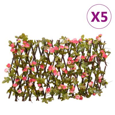VidaXL Kunstplant klimop latwerk 5 st uittrekbaar 180x20 cm donkerroze