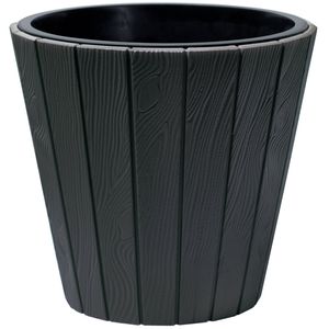 Prosperplast Plantenpot/bloempot Wood Style - buiten/binnen - kunststof - antraciet - D35 x H32 cm - Plantenpotten