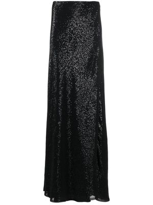 Brunello Cucinelli jupe longue en soie brodée de sequins - Noir