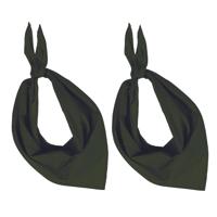 Bandana/hals zakdoek - 2x - olijfgroen - voor kind en volwassenen - polyester/katoen
